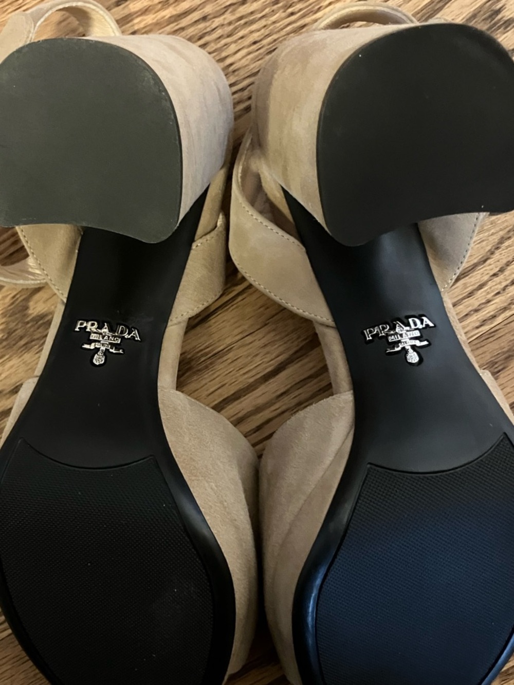 PRADA Nude Suede Two-Band Platform Sandal - Picture 6 of 7